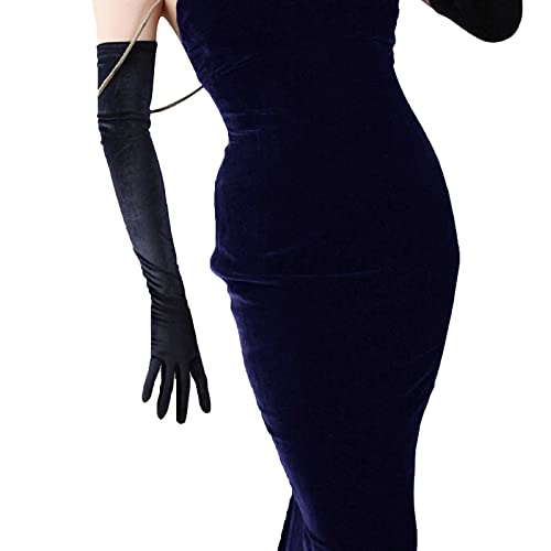 DooWay Black Long Velvet Opera Gloves TOUCHSCREEN 24 Inches Stretchy Women Evening Wedding Warm Gloves One Size - Image 2