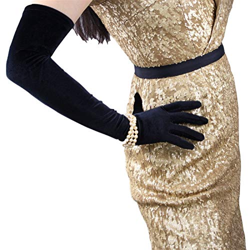DooWay Black Long Velvet Opera Gloves TOUCHSCREEN 24 Inches Stretchy Women Evening Wedding Warm Gloves One Size - Image 5