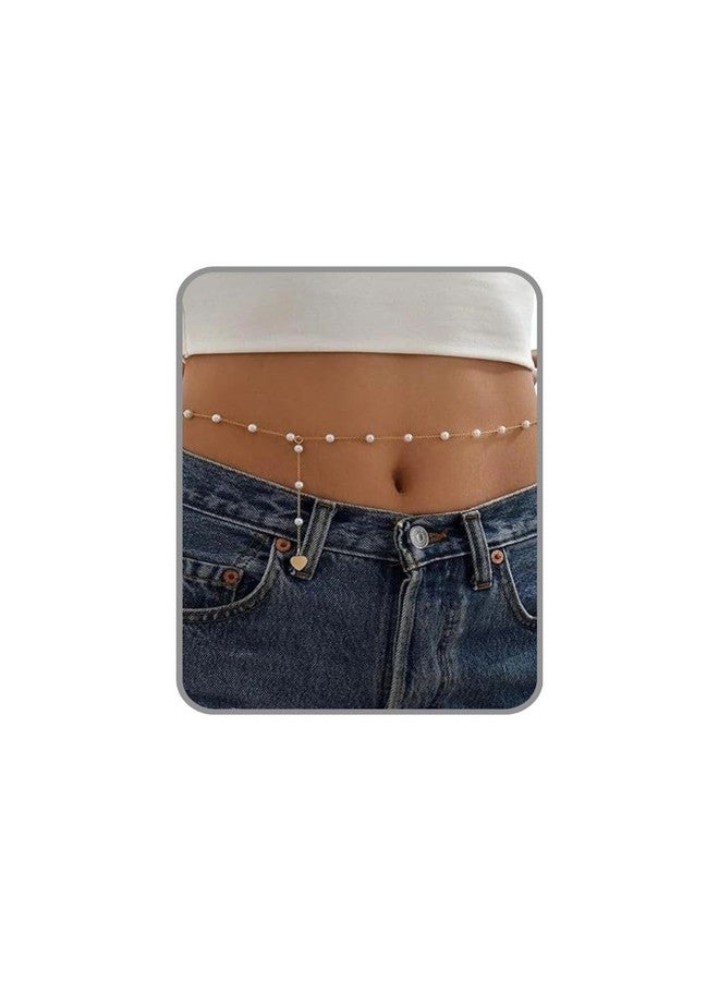 Fabme Women's Gold Waist ChainWaist - Stylish Saree Gold Plated Belly Chain Pearl Heart Body Hip Chain for The Waist Ladies Sexy Bikini Jewelry (26-42 in) - Image 1