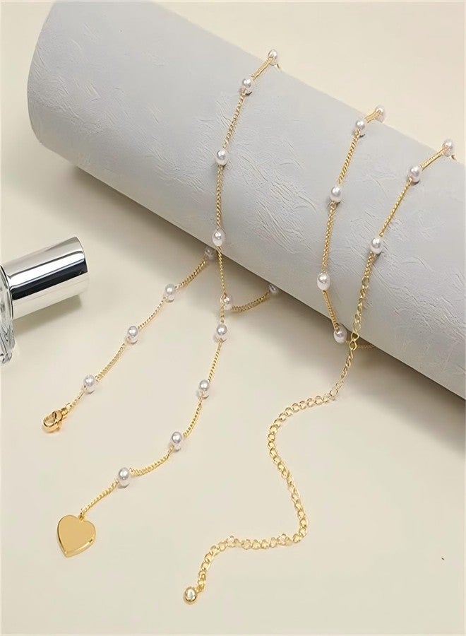 Fabme Women's Gold Waist ChainWaist - Stylish Saree Gold Plated Belly Chain Pearl Heart Body Hip Chain for The Waist Ladies Sexy Bikini Jewelry (26-42 in) - Image 5