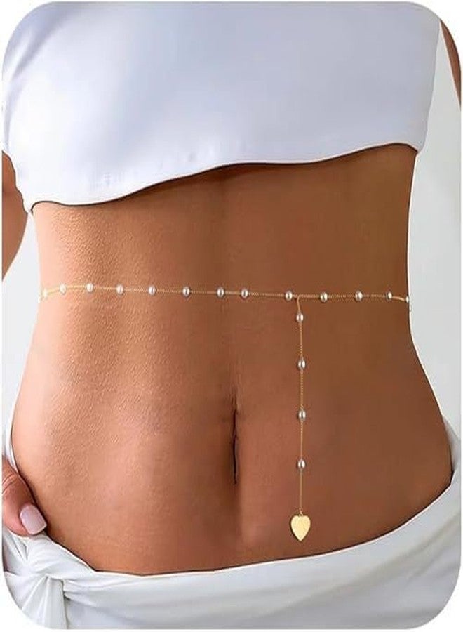 Fabme Women's Gold Waist ChainWaist - Stylish Saree Gold Plated Belly Chain Pearl Heart Body Hip Chain for The Waist Ladies Sexy Bikini Jewelry (26-42 in) - Image 2