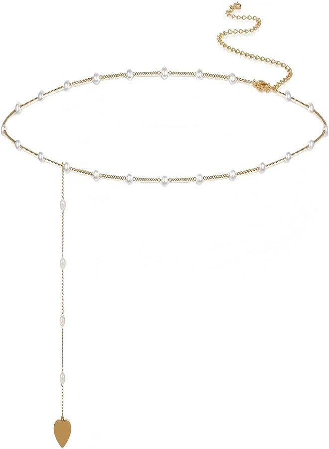 Fabme Women's Gold Waist ChainWaist - Stylish Saree Gold Plated Belly Chain Pearl Heart Body Hip Chain for The Waist Ladies Sexy Bikini Jewelry (26-42 in) - Image 3
