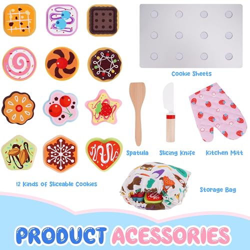 KMTJT Wooden Cookie Play Food Set for Kids Kitchen Accessories Food Toys for Toddlers Pretend Play Slice and Bake Gifts for 3 4 5 Years Old Girls and Boys Toddler Learning Toy Chocolate - Image 5