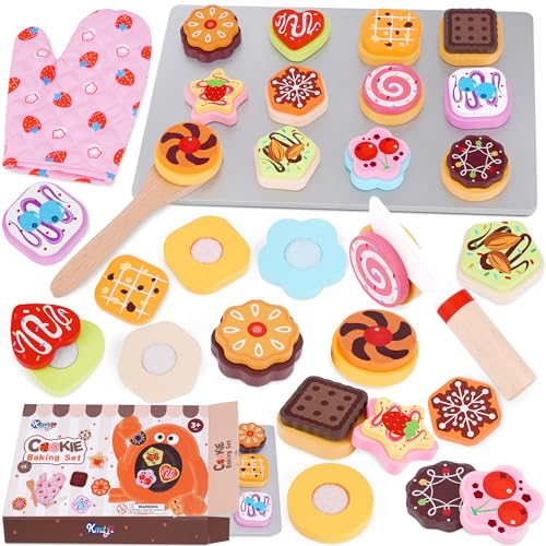KMTJT Wooden Cookie Play Food Set for Kids Kitchen Accessories Food Toys for Toddlers Pretend Play Slice and Bake Gifts for 3 4 5 Years Old Girls and Boys Toddler Learning Toy Chocolate - Image 1