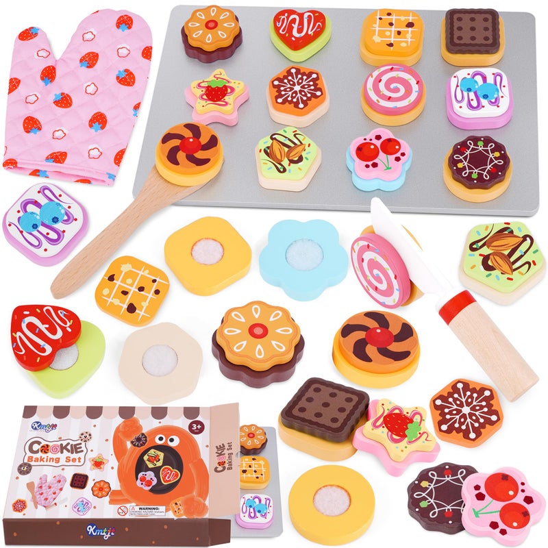 KMTJT Wooden Cookie Play Food Set for Kids Kitchen Accessories Food Toys for Toddlers Pretend Play Slice and Bake Gifts for 3 4 5 Years Old Girls and Boys Toddler Learning Toy Chocolate - Image 3