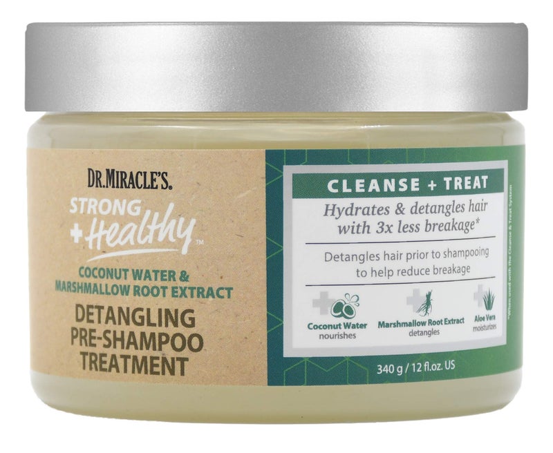 Dr Miracle's Dr. Miracle's Strong & Healthy Detangling Pre-Shampoo Treatment. Infused with Coconut Water, Marshmallow Root and Aloe Vera, Hydrates and Restores Moisture to Dry Damaged Hair 12 oz - Image 1
