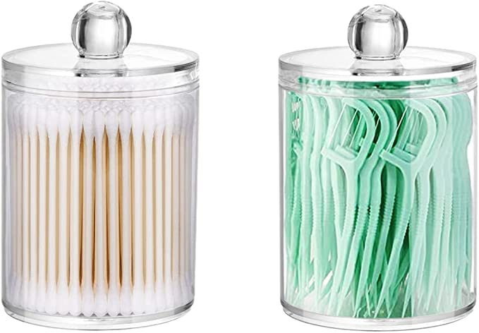 Zeinwap Cottonswab Storage Dispenser, Clear Cotton Ball Holder Cotton/Earbud Holder Box, Cosmetics Makeup Storage Holder Box for Women Organizer Container with Lid (Pack of 2) - Image 1