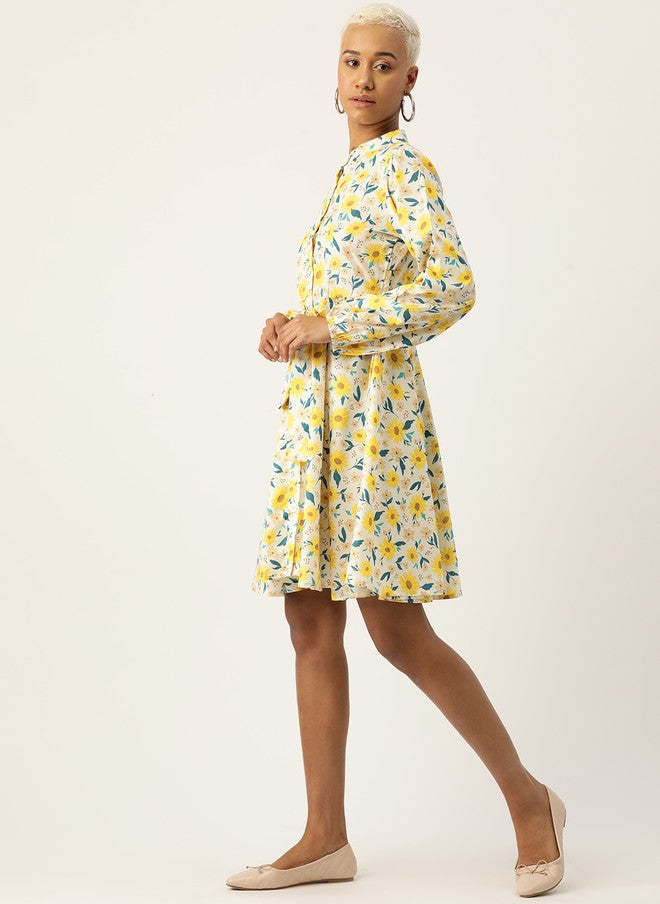 Rue Collection فستان A-Line بأكمام منتفخة بنقشة زهور للنساء - Image 3