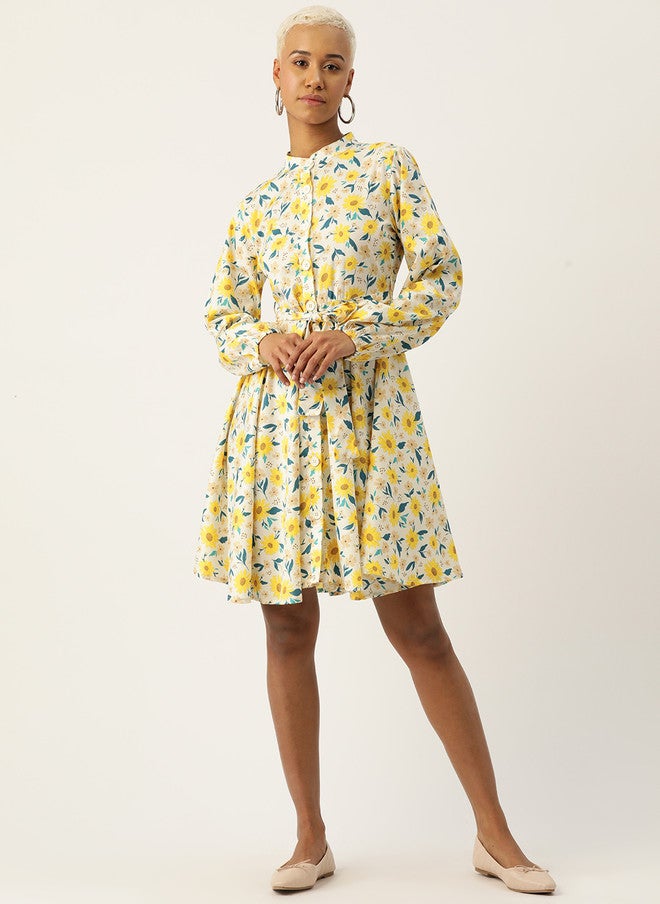 Rue Collection فستان A-Line بأكمام منتفخة بنقشة زهور للنساء - Image 1
