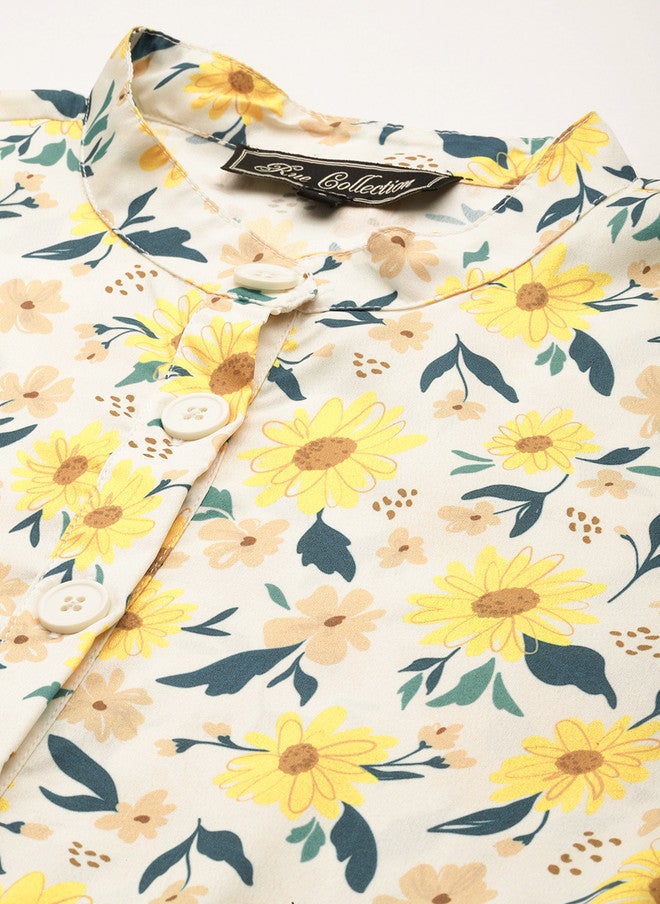 Rue Collection فستان A-Line بأكمام منتفخة بنقشة زهور للنساء - Image 2