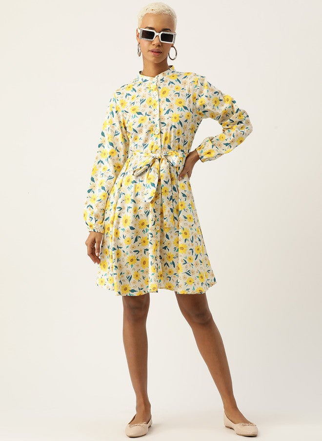 Rue Collection فستان A-Line بأكمام منتفخة بنقشة زهور للنساء - Image 5