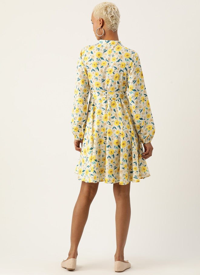Rue Collection فستان A-Line بأكمام منتفخة بنقشة زهور للنساء - Image 4