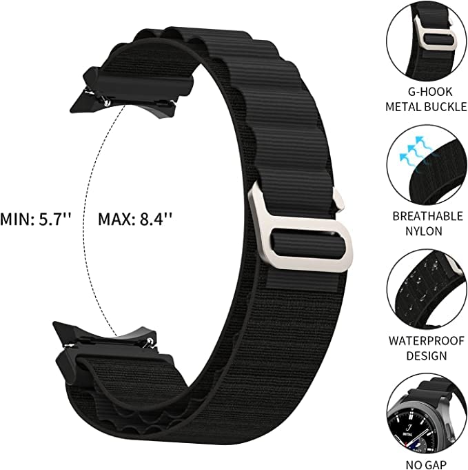 PEFKO PSS32 20MM Alpine Nylon Loop Bands / Straps Compatible For Samsung Galaxy Watch 4 & Galaxy 5 44mm 40mm / Watch 5 Pro Band 45mm / Galaxy Watch 4 Classic Bands 46mm 42mm【 👉 Only Watch Strap ⌚ Watch NOT Included 】 BLACK [ ALPINE ] - Image 2