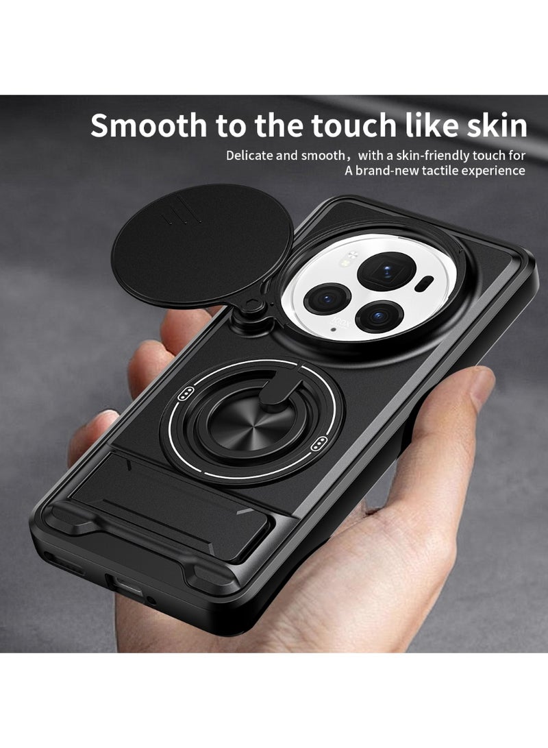 جراب حمايه مقاوم للصدمات مزود بستاند وحلقه دائريه وحمايه للكاميرا متوافق مع  Honor Magic 6 Pro (اسود) - Image 3