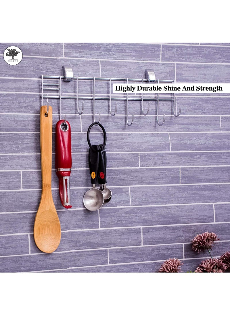sulfar Sulfar Stainless Steel Hook Hanger Rail Towel Rod Hook Rail for Bathroom and Kitchen (Silver) Pack of 1  - Image 4