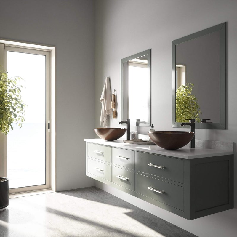 VIGO 17 L 17 W 11 H Giovanni Glass Round Vessel Sink Set in Golden Brown with Faucet and Drain VGT1077 - Image 3