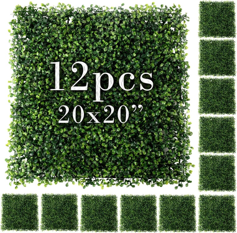 Houseables Grass Wall, Greenery Wall, Grass Backdrop, Greenery Backdrop, Boxwood Panels, Artificial Green Decor, Faux Hedge, Fake Plant Squares, Flower Leaf Tiles, Outdoor Living Decoration (Boxwood Panels) - Image 1
