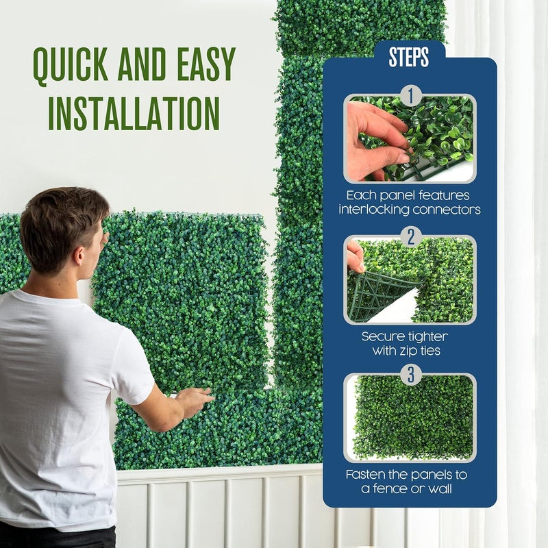 Houseables Grass Wall, Greenery Wall, Grass Backdrop, Greenery Backdrop, Boxwood Panels, Artificial Green Decor, Faux Hedge, Fake Plant Squares, Flower Leaf Tiles, Outdoor Living Decoration (Boxwood Panels) - Image 3