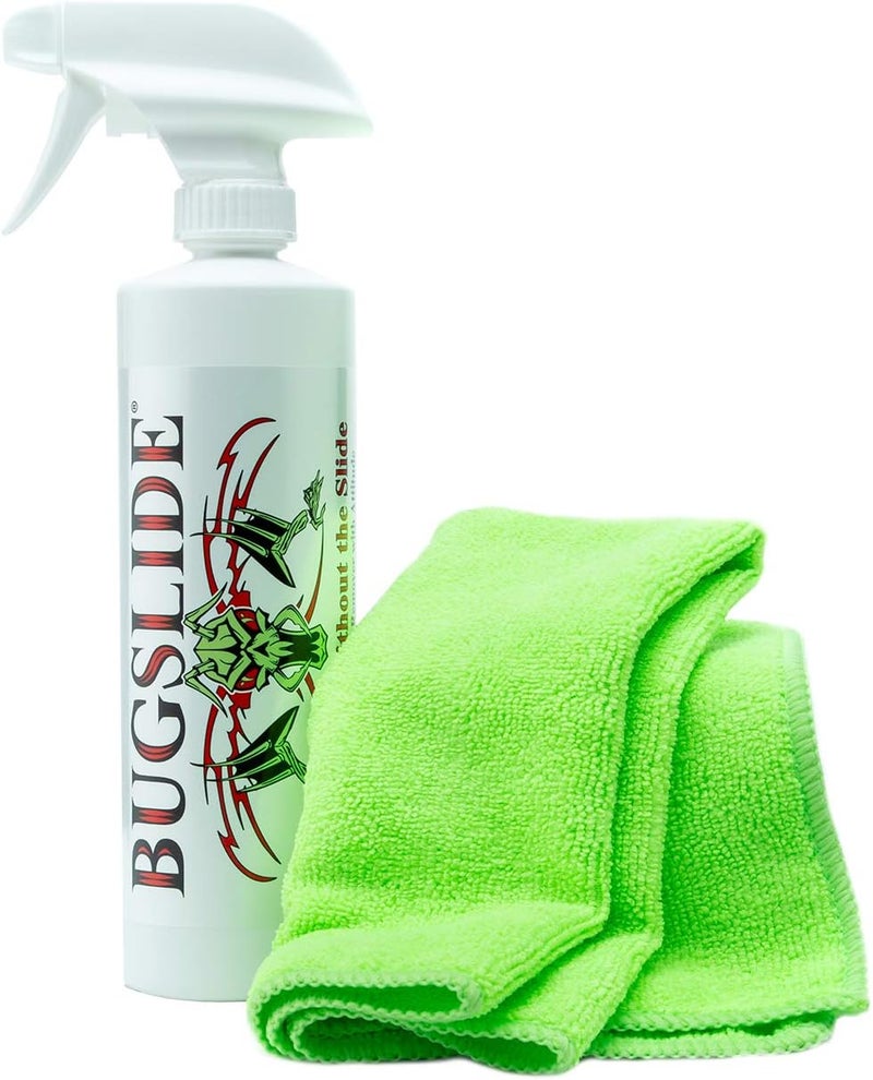 BugSlide 16 Oz Shop Kit Cleaner and Polisher with Microfiber Towel, Tree Sap Remover, Waterless Detailer for Removing Bugs Without Scratching, Shining and Degreasing All Surfaces - Image 1