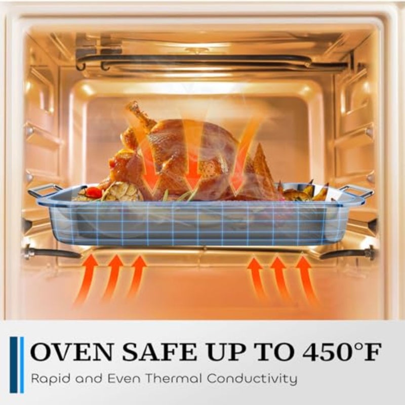 Stainless Steel Roasting Pan with Baking Rack, Oven and Dishwasher Safe, Silver, Deep Non-Stick Grill and Lasagna Pan with Handles for Kitchen - Image 4