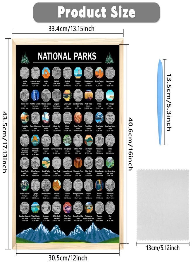 XccMe Framed US National Parks Scratch Off Poster,National Parks Gifts,ALL 63 National Parks Poster,Bucket Park List for Travel Adventure Enthusiast,National Park Wall Decor (12"x16" Silver) - Image 3