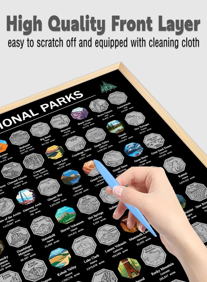 XccMe Framed US National Parks Scratch Off Poster,National Parks Gifts,ALL 63 National Parks Poster,Bucket Park List for Travel Adventure Enthusiast,National Park Wall Decor (12"x16" Silver) - Image 2