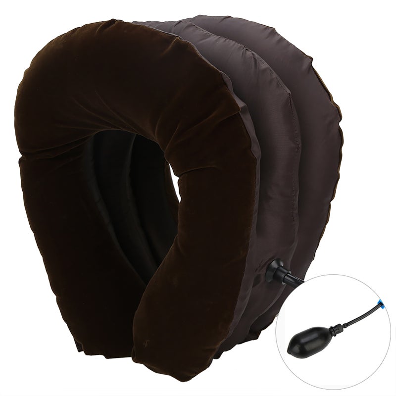Inflatable Neck Pillow: U-Shaped Ergonomic Design, Adjustable Traction Pressure, Soft Breathable Flocking Fabric - Relieves Neck Pain for Travel, Home & Office Use - Image 1
