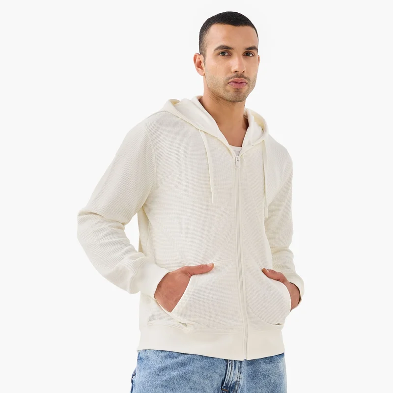 Splash FAV Men Regular Fit Waffle Textured Cotton Blend Hoodie
