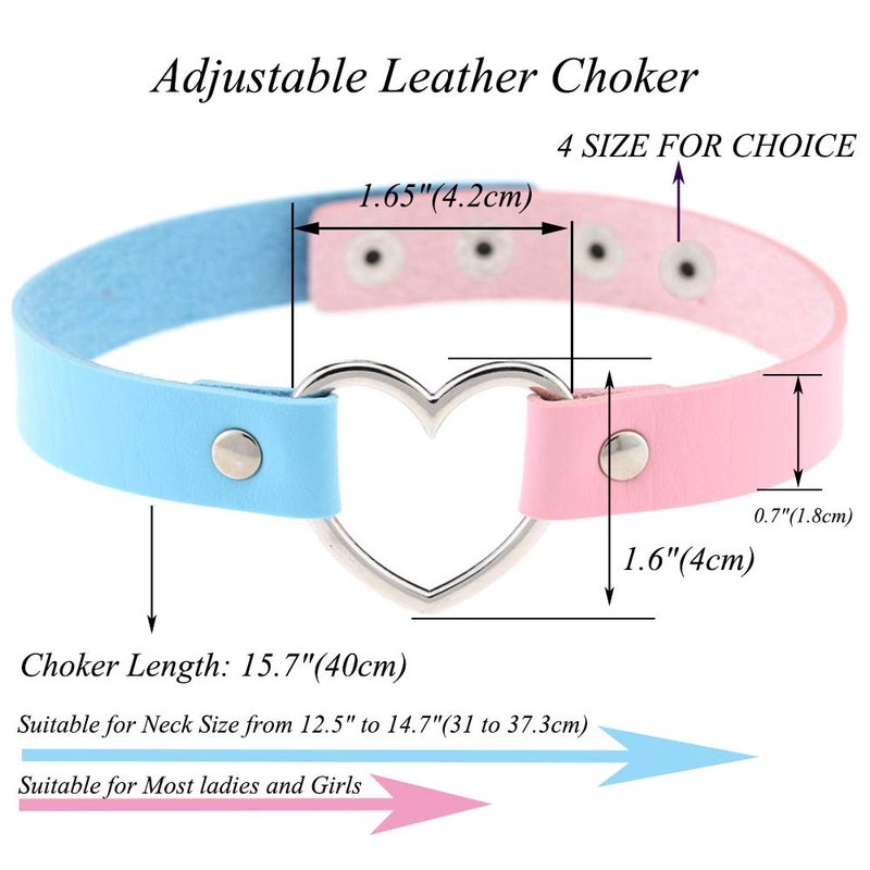 ETHOON Dual Color Love Heart PU Leather Choker Necklace Goth Choker Collar Chain Pink Blue - Image 2