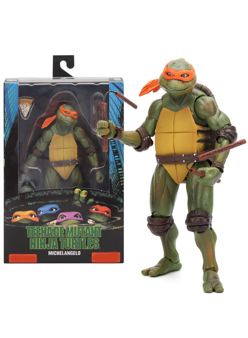 سلاحف النينجا المراهقون المتحولون TMNT 1990 إصدار الفيلم المحدود 7 بوصة نموذج مجسم لعبة الأطفال الحلي المكتبية (السلحفاة البرتقالية) - Image 2