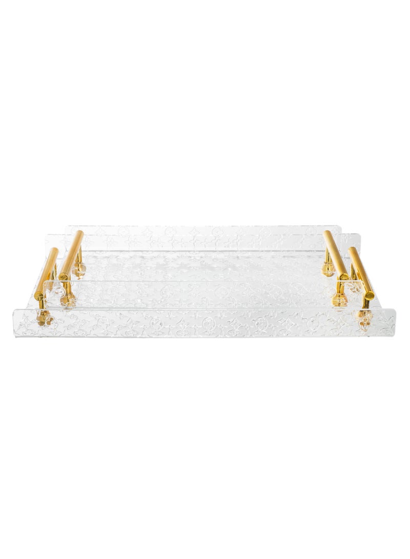 CASA ROSA Acrylic Transparent Serving Tray Set 2-Piece With Gold Design  - Image 1