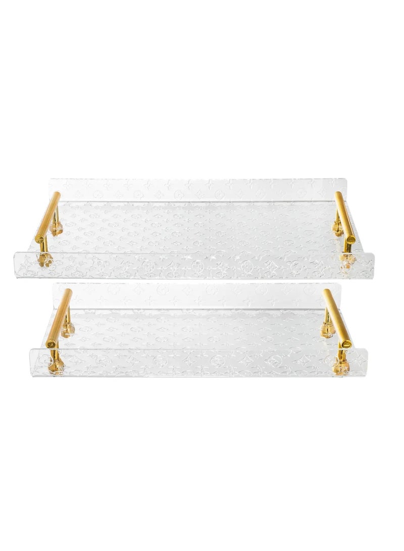 CASA ROSA Acrylic Transparent Serving Tray Set 2-Piece With Gold Design  - Image 2