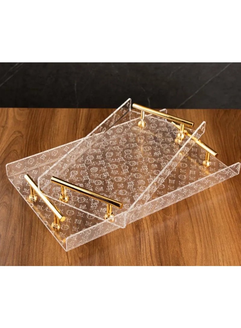 CASA ROSA Acrylic Transparent Serving Tray Set 2-Piece With Gold Design  - Image 3