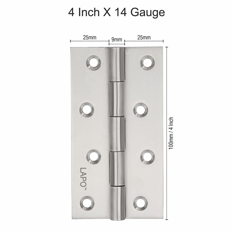 LAPO مفصلات أبواب من الفولاذ المقاوم للصدأ عالية الجودة، 4 بوصة × 14 قياس، سمك 2 مم، كابجة لأبواب خزائن الملابس، حركة ناعمة كابزة (4x14، تشطيب مطفي) - عبوة من 4 - Image 5