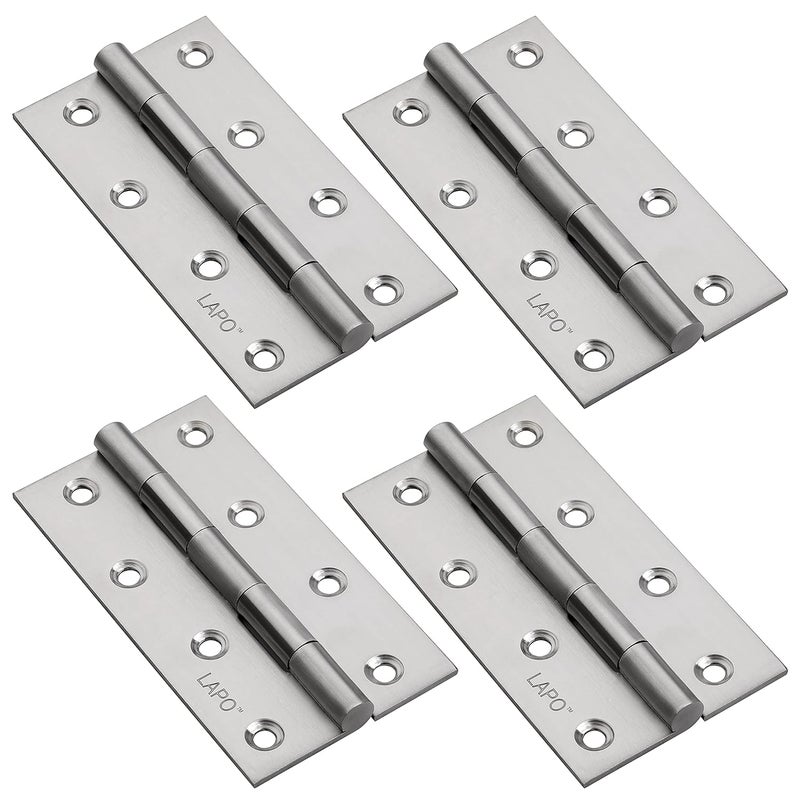 LAPO مفصلات أبواب من الفولاذ المقاوم للصدأ عالية الجودة، 4 بوصة × 14 قياس، سمك 2 مم، كابجة لأبواب خزائن الملابس، حركة ناعمة كابزة (4x14، تشطيب مطفي) - عبوة من 4 - Image 1