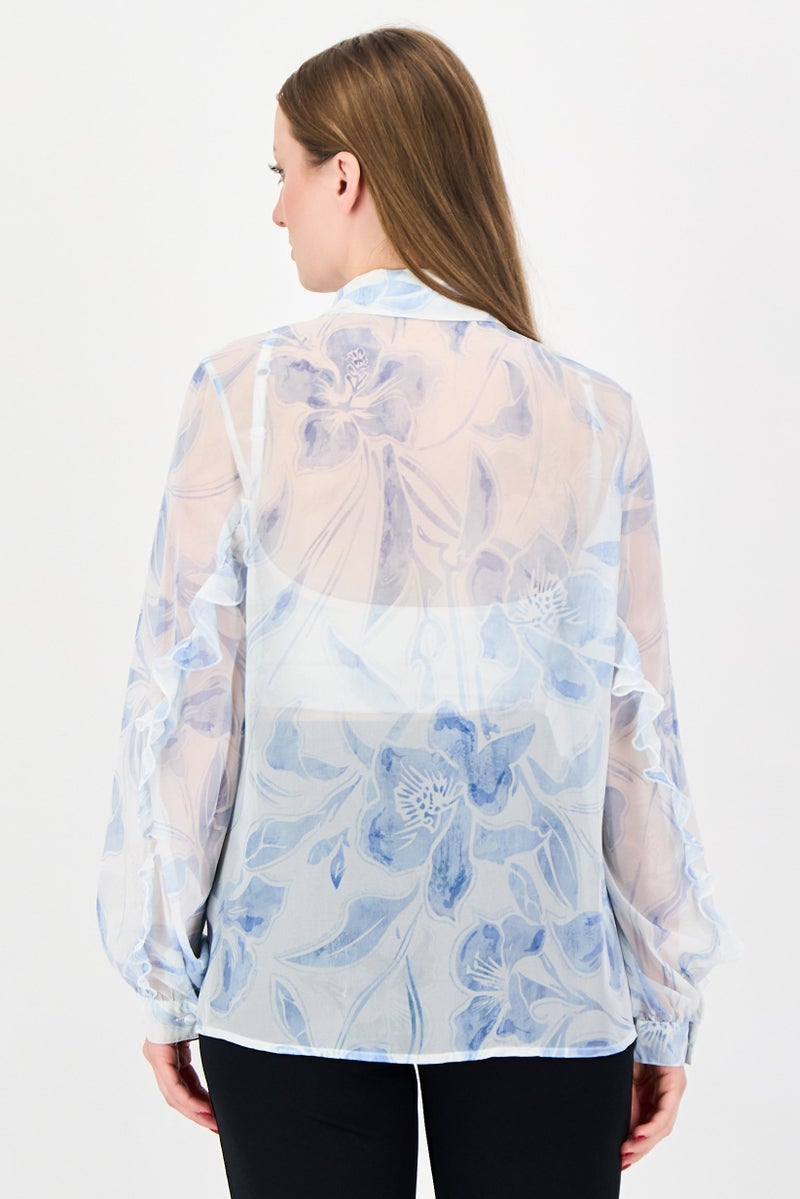 Material Girl Women Spread Collar Floral Print Long Sleeve Shirt, Multicolor - Image 3