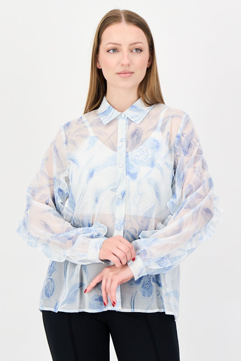 Material Girl Women Spread Collar Floral Print Long Sleeve Shirt, Multicolor - Image 1