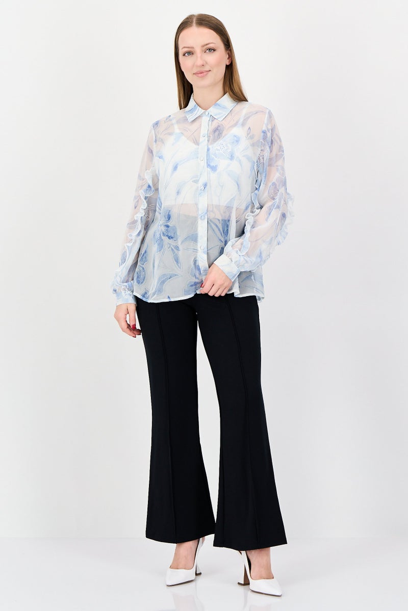 Material Girl Women Spread Collar Floral Print Long Sleeve Shirt, Multicolor - Image 4