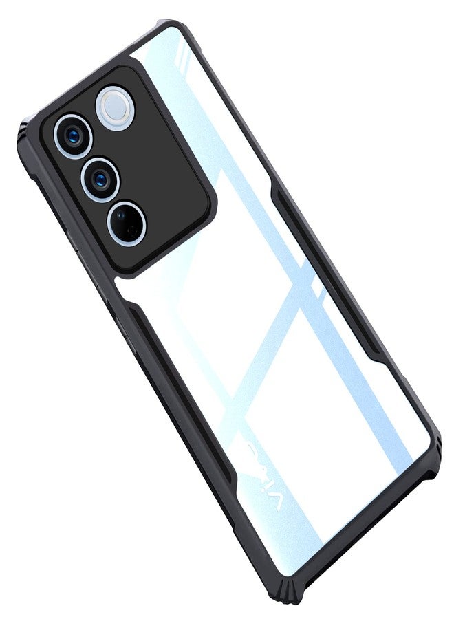 CEDO Vivo V27 / V27 Pro (5G) Back Case Cover | Camera Protection Shockproof Bumper-Edge | Acrylic Crystal Clear 360 Degree Protection TPU+PC | Transparent Eagle Back Case Cover (Black) - Image 1