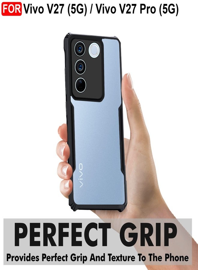 CEDO Vivo V27 / V27 Pro (5G) Back Case Cover | Camera Protection Shockproof Bumper-Edge | Acrylic Crystal Clear 360 Degree Protection TPU+PC | Transparent Eagle Back Case Cover (Black) - Image 2