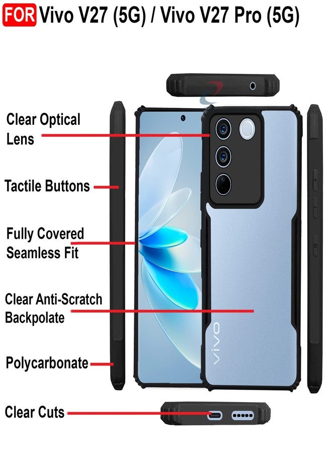 CEDO Vivo V27 / V27 Pro (5G) Back Case Cover | Camera Protection Shockproof Bumper-Edge | Acrylic Crystal Clear 360 Degree Protection TPU+PC | Transparent Eagle Back Case Cover (Black) - Image 5
