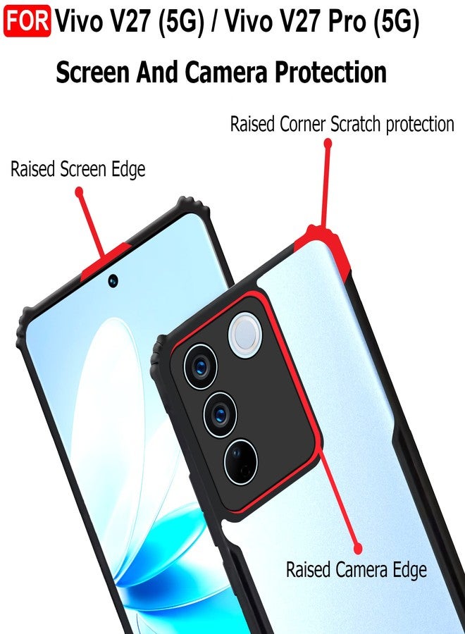 CEDO Vivo V27 / V27 Pro (5G) Back Case Cover | Camera Protection Shockproof Bumper-Edge | Acrylic Crystal Clear 360 Degree Protection TPU+PC | Transparent Eagle Back Case Cover (Black) - Image 4