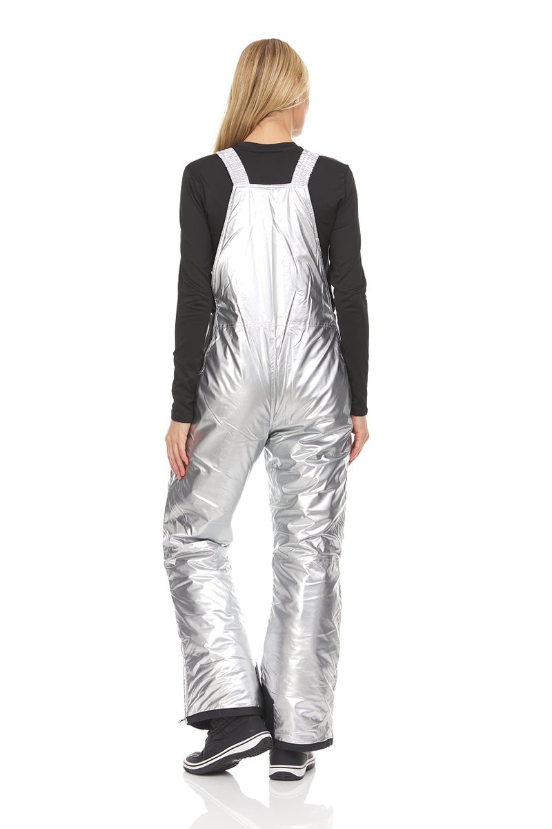 Arctic Quest Womens Ski Snow Bibs Pants Insulated Water Resistant Overalls Snowboarding Winter Waterproof Pants Women, Metallic Silver, Small - Image 3