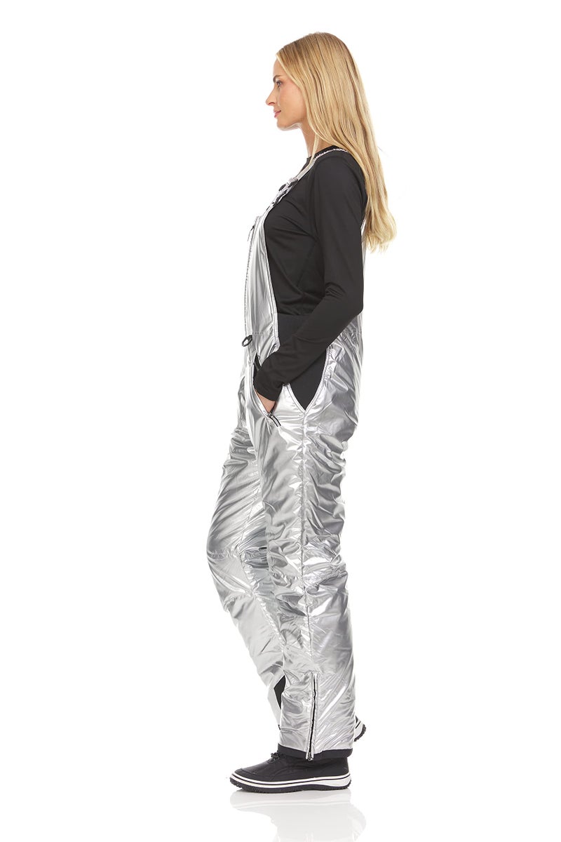 Arctic Quest Womens Ski Snow Bibs Pants Insulated Water Resistant Overalls Snowboarding Winter Waterproof Pants Women, Metallic Silver, Small - Image 2