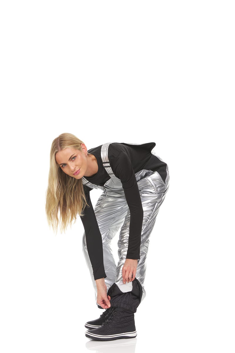 Arctic Quest Womens Ski Snow Bibs Pants Insulated Water Resistant Overalls Snowboarding Winter Waterproof Pants Women, Metallic Silver, Small - Image 5