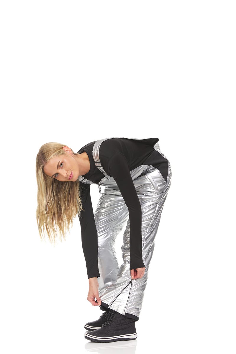 Arctic Quest Womens Ski Snow Bibs Pants Insulated Water Resistant Overalls Snowboarding Winter Waterproof Pants Women, Metallic Silver, Small - Image 4