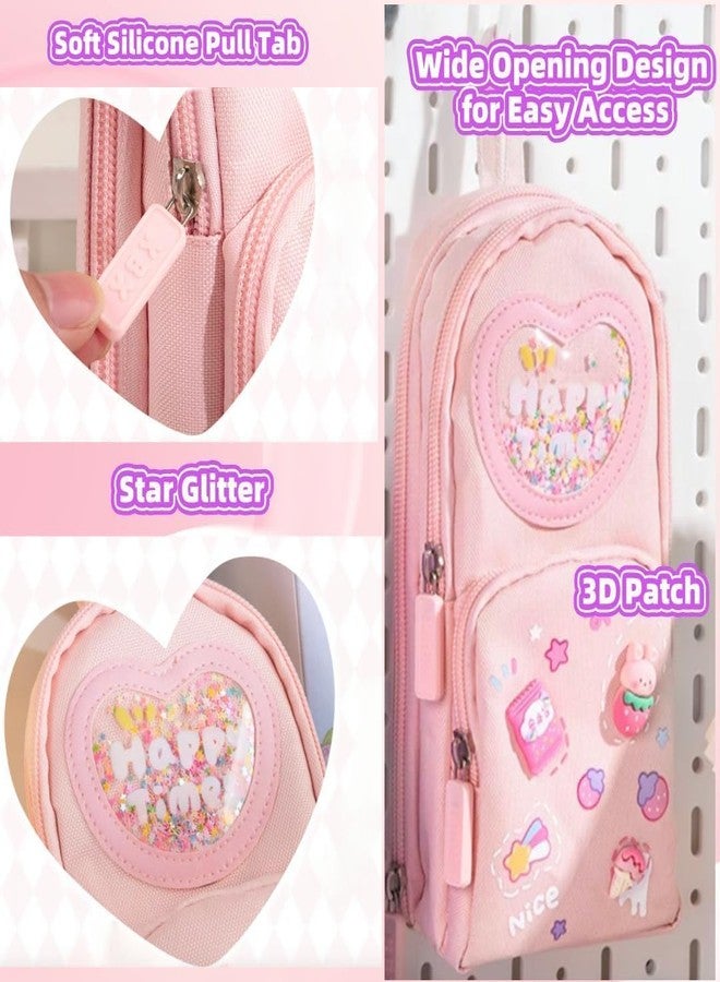 CLICKSY Stylish Pencil Case 6 Layer with 3 Compartment Large Capacity Pen Pencil Pouch Multifunctional Pouch for School Kids Stationary Gift for Child (Pink) - Image 3