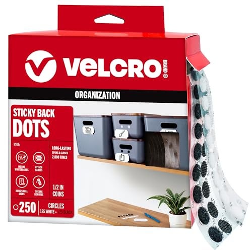 VELCRO Brand Dots with Adhesive 250 Sets White and Black Assorted Preschool Classroom Must Haves Sticky Back Circles Perfect for Teachers 12 Inch Round Tape VEL40031USA
