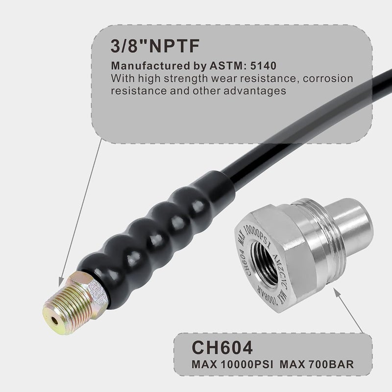 AMZCNC 10' High Pressure Hydraulic Hose with CH-604 Coupler, 3/8" Thread - Image 3