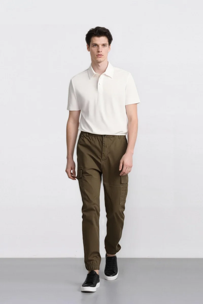 Regular Fit Pocket Elastic Waist Leg Cargo Joggers